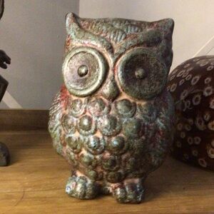Rustic Multicolor Owl Sculpture